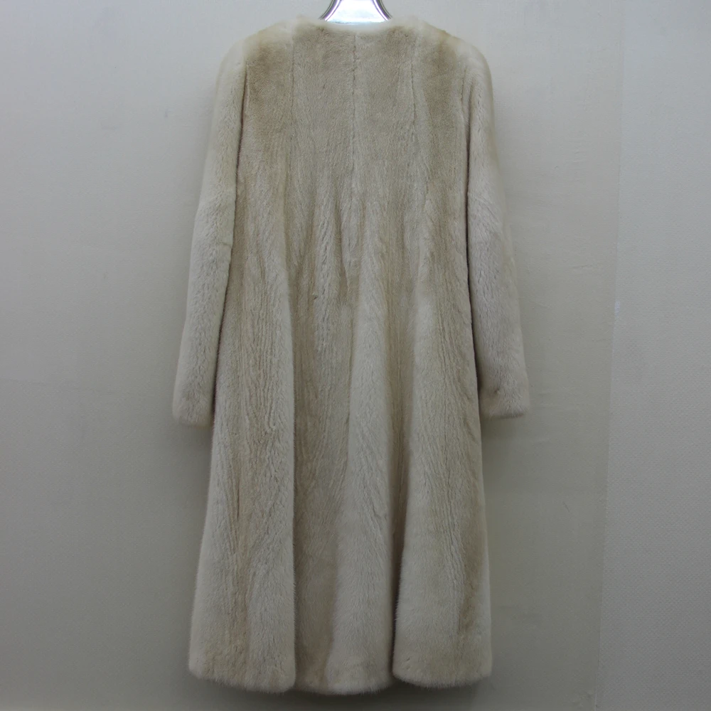 Real Mink Fur New Fashion Women Coat with V-Neck Winter X-Long Slim Warm Jacket | Женская одежда