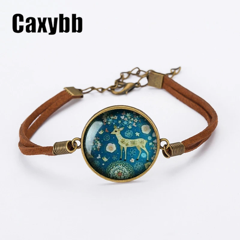 Женский кожаный браслет Caxybb со стеклом и веревкой с животным лошадью котом