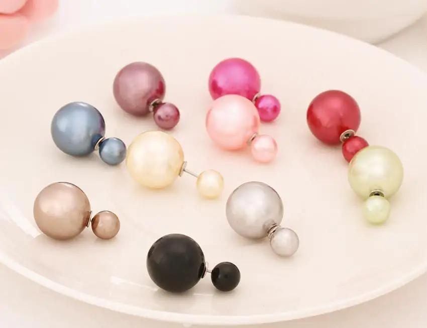 2017 New Fashion jewelry double pearl earings brincos candy color earrings for women pendientes trendy stud earrings(E0456) | Украшения и