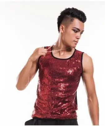 

Singer stage red Sequins men's vest men masculinas 2020 brand roupas masculinas sexy tank 1 camisetas regatas masculinas 2XL