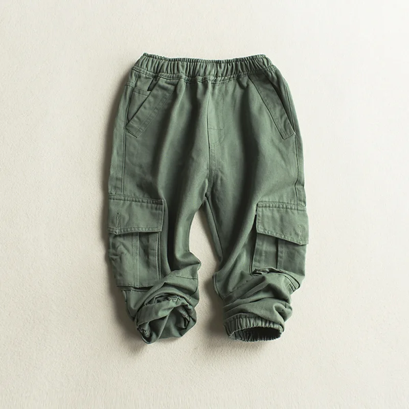 Весенние штаны для мальчиков хлопковые брюки карго маленьких Детские однотонные