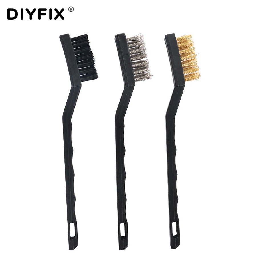 DIYFIX 3 шт. мини-проволочная кисть набор стальных латунных нейлоновых щеток для очистки полировки деталей металлических ржавчины чистящие инструменты домашний кухонный набор