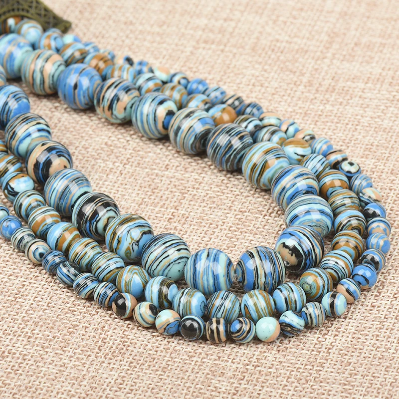 Semi-finished Dark Blue Stripe Turquoise Diy Bracelet Necklace 15inch gem 6/8/10/12mm Size For Jewel Making Loose beads H356 | Украшения и