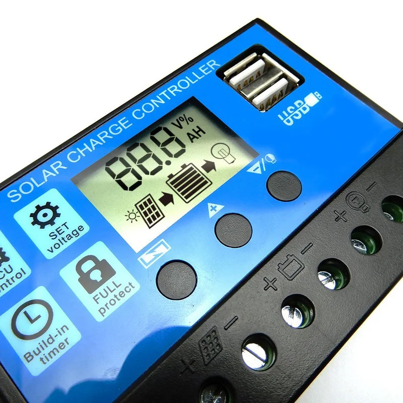 Автоматический контроллер заряда PWM 60A/50A/40A/30A/20A/10A 12В 24В с ЖК-дисплеем двойной USB 5 в