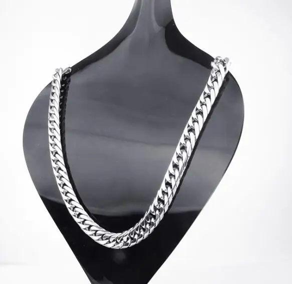 

24 inch 12mm wide Stainless Steel Fashion Double Curb Link-Chain Men's Necklace