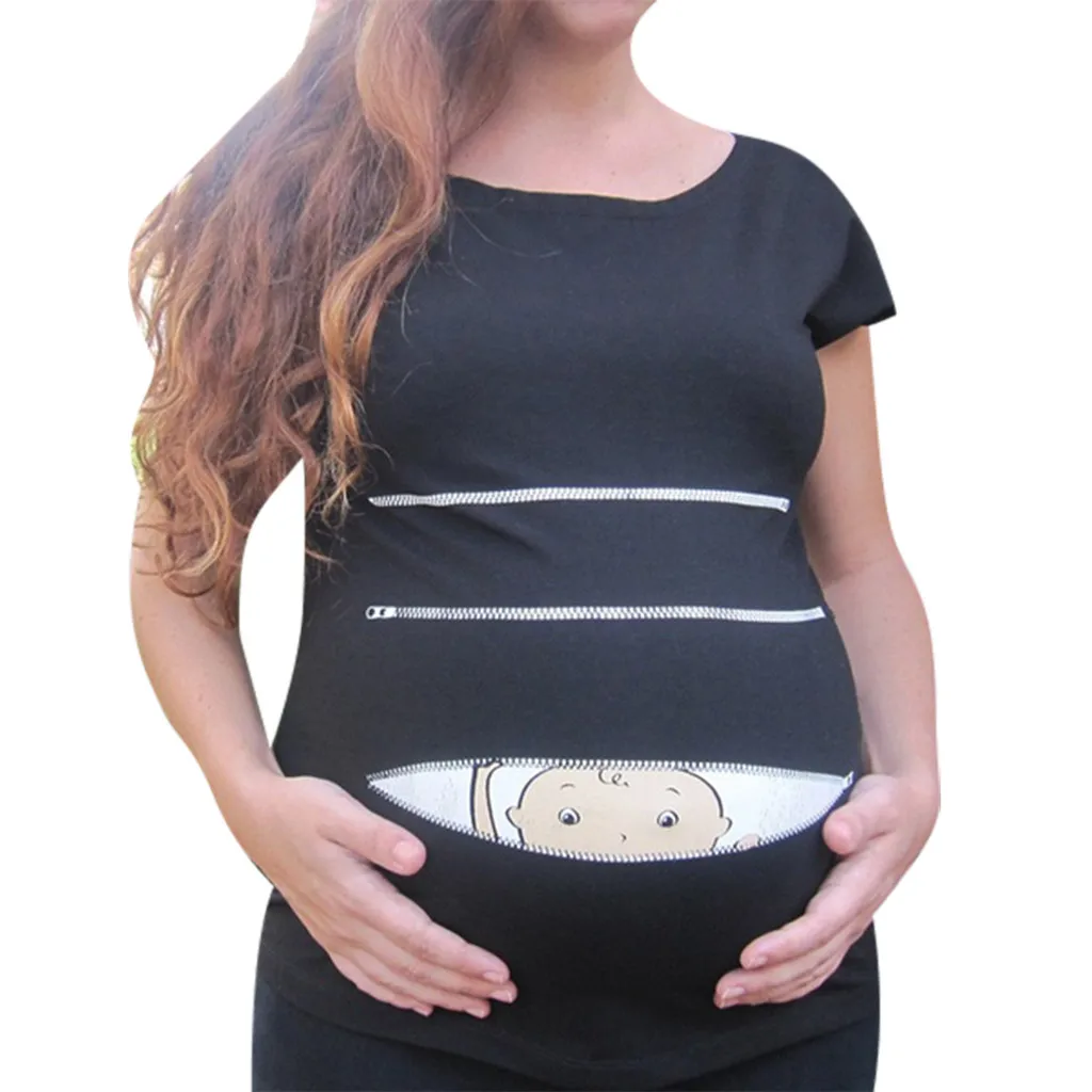 Милая повседневная футболка с короткими рукавами и принтом для беременных топы