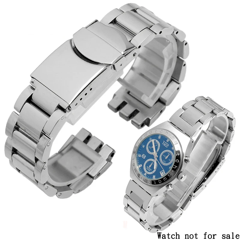 Shengmeirui 17 мм ремешок из нержавеющей стали для swatch YCS YAS YGS ирония мужской и женский Браслет Двойная Пряжка Серебряный черный