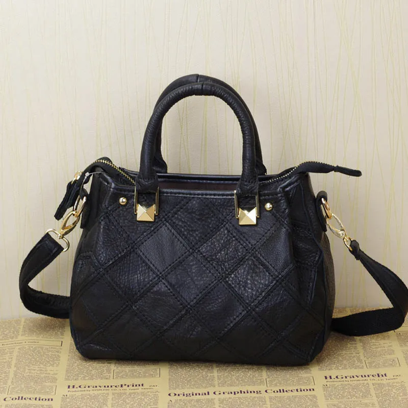 iPinee New Fashion Cow Leather Shoulder Bag Ladies Casual Handbags Elegant Style Colorful Block Plaid Design Women Bags |