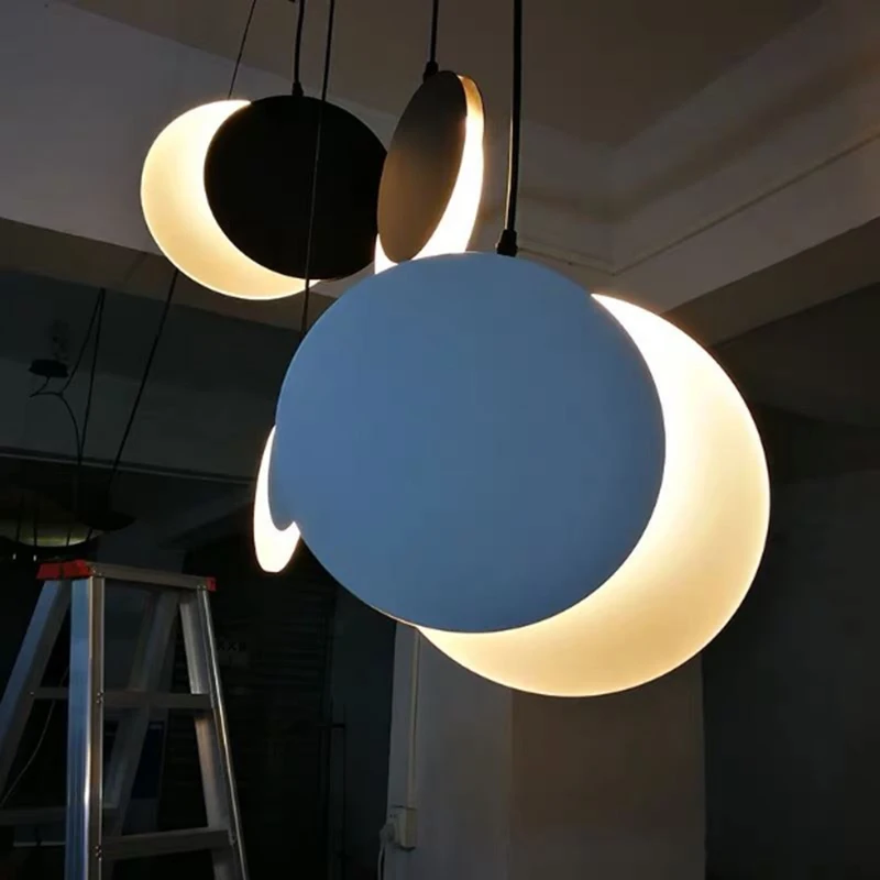 Скандинавская простая круглая однорожковая Люстра светодиодный акриловый DIY Регулируемый Желтый Серебряный алюминиевый краской декоративное освещение спальни