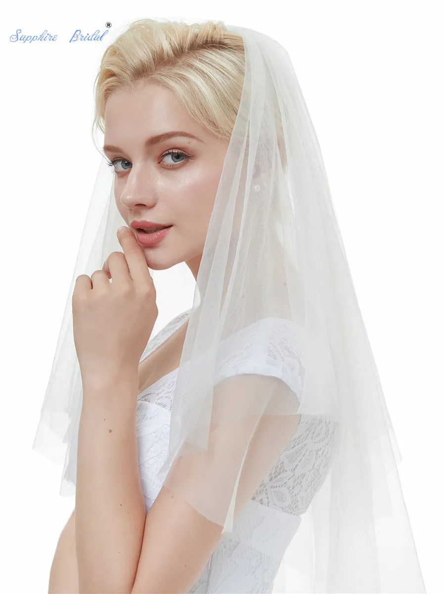 Sapphire Bridal 2019 Velo De Novia Voile Mariage Elbow Length Tulle Veil White Ivory Top 2 Tiers Short Wedding with Comb | Свадьбы и