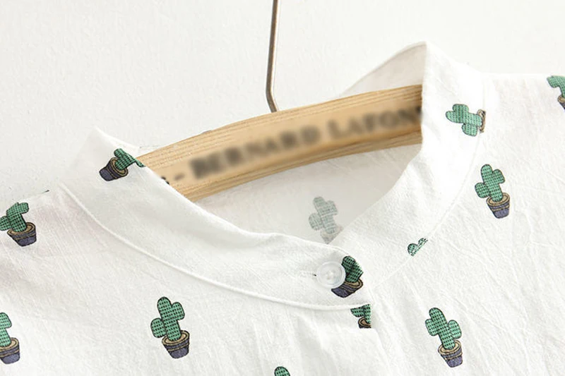 Dioufond Long Sleeve Floral Print Women Cotton Linen Blouse Cute Character Ladies White Tops Female Autumn O-Neck Collar Blusas |