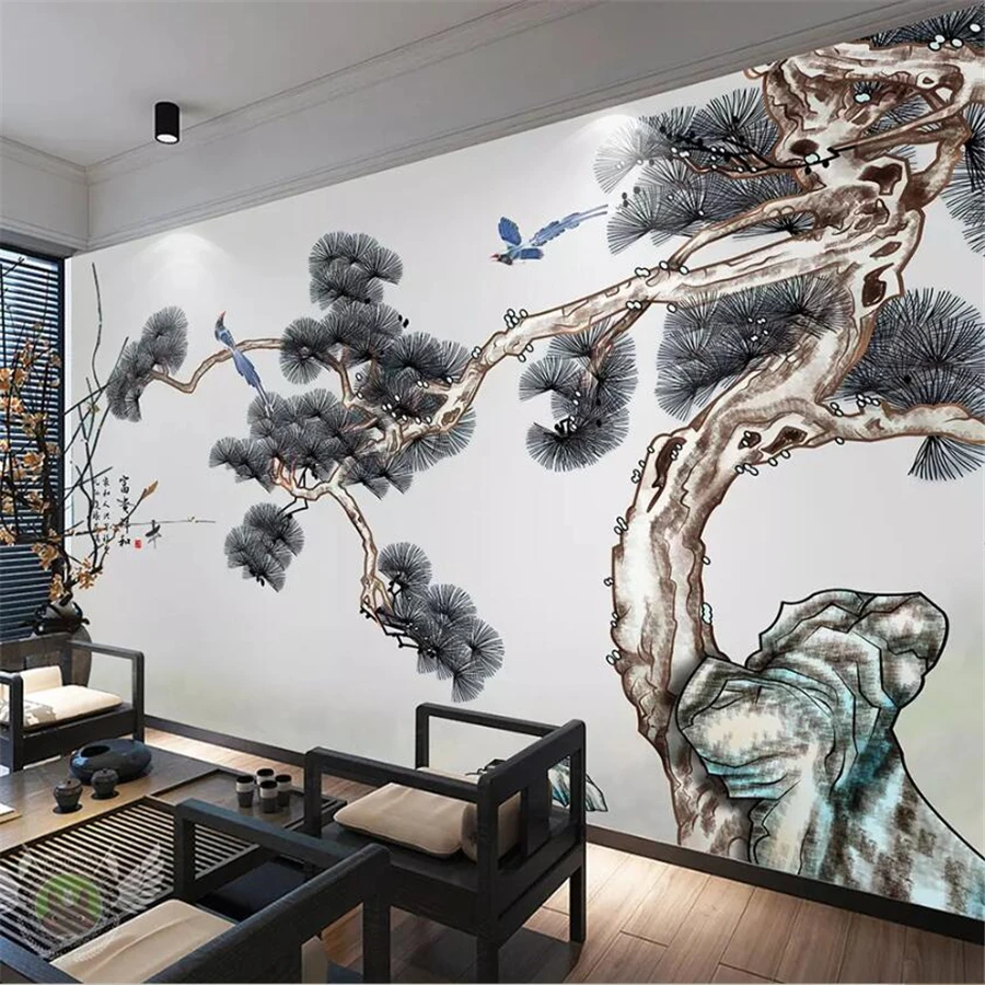 

beibehang Custom wallpaper 3d new Chinese ink landscape welcoming pine Chinese painting TV background wall paper Papel de parede