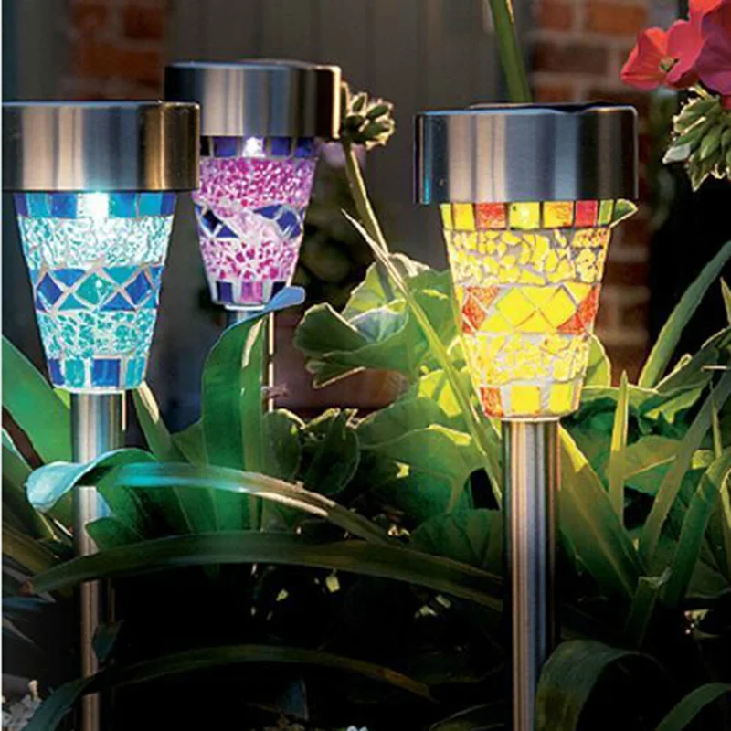 

3pcs Colorful mosaic led Solar light waterproof Stainless Steel garden light Lawn Yard Garden Path Way Landscape lightings