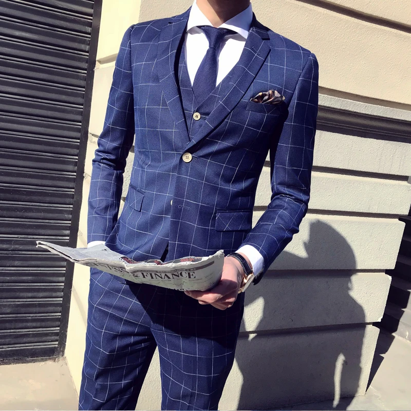 

2 кнопки, в мелкую клетку, с Slim Fit мужской костюм Vestito Uomo для костюм Homme Mariage Бизнес Terno в клетку, костюм для мальчиков, комплект из 3 предметов