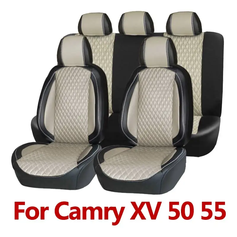 BEIGE-XV50 55 Чехол для автокресла из искусственной кожи для Toyota Camry XV 70 50 55 40 черный 5 сидений водонепроницаемый чехол для автомобильного интерьера модели на заказ - Название цвета: BEIGE-XV50 55