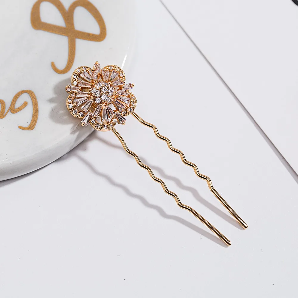 wedding accessories for hair Five leaf flower pin is inserted Small zirconium kanzashi Hair hairpin bride accessory | Украшения и