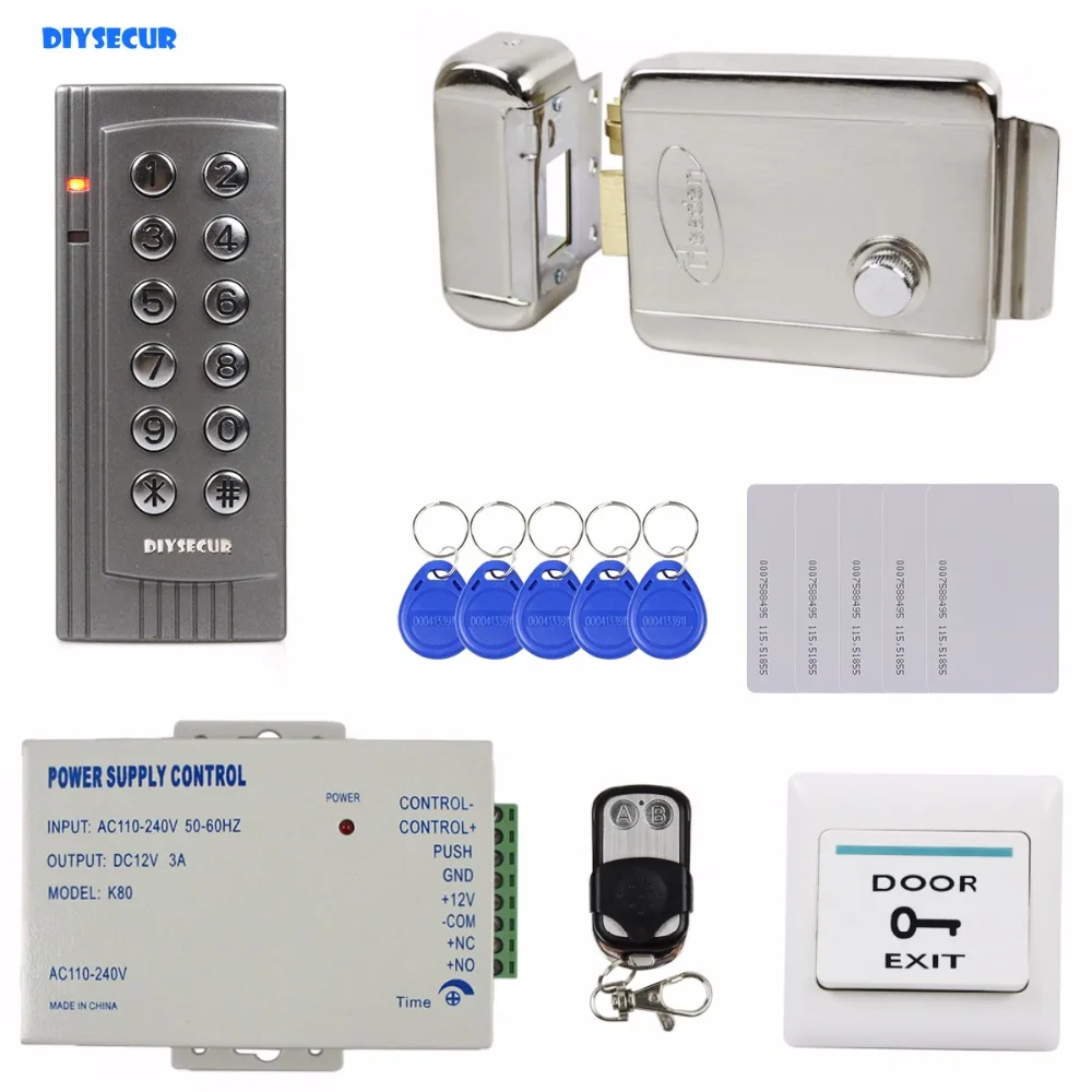 

DIYSECUR 125KHz RFID Reader Password Keypad Access Control System Security Kit + Electric Lock + Remote Control K4