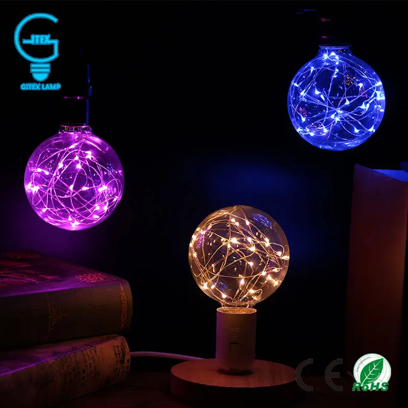 Винтажный дизайнерский Сказочный светодиодный светильник 220 В E27 85 265 в G95 RGB нить