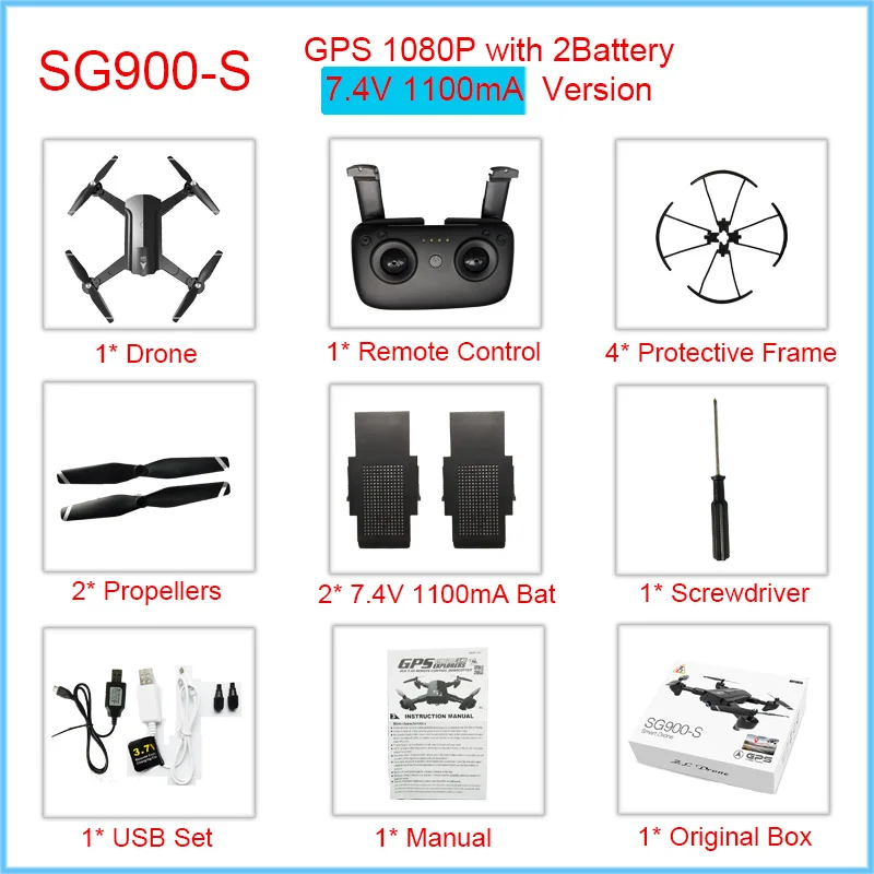 GPS-1080P-1100mA-2B Gps Дрон Профессиональный с 4K 1080P 720P wifi камера HD Дрон следуем за мной gps фиксированная точка складной SG900 SG900S дроны 20 минут - Цвет: GPS-1080P-1100mA-2B