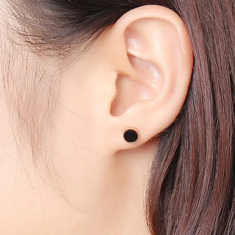 Vnox милый черный Серьги гвоздики для Для женщин изделия из розового золота мини