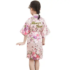 BZELЛидер продаж; Новинка; Шелковистый детский халат с цветочным рисунком; Кимоно; Халат с цветочным узором для девочек; Детский халат для свадьбы; Детский халат