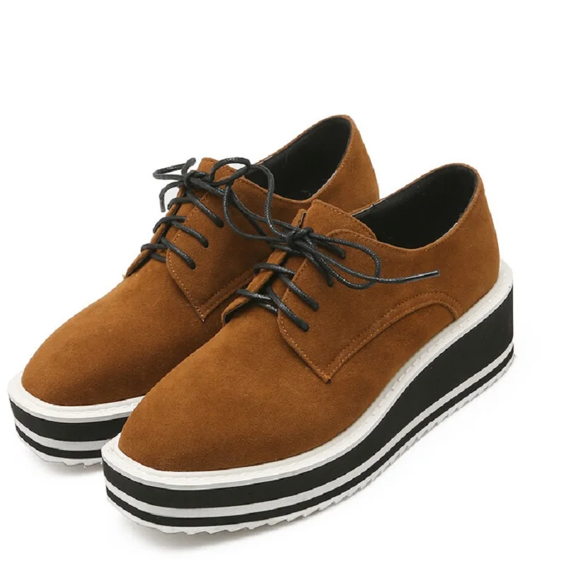 Новые женские замшевые туфли на плоской подошве со шнуровкой коричневого и