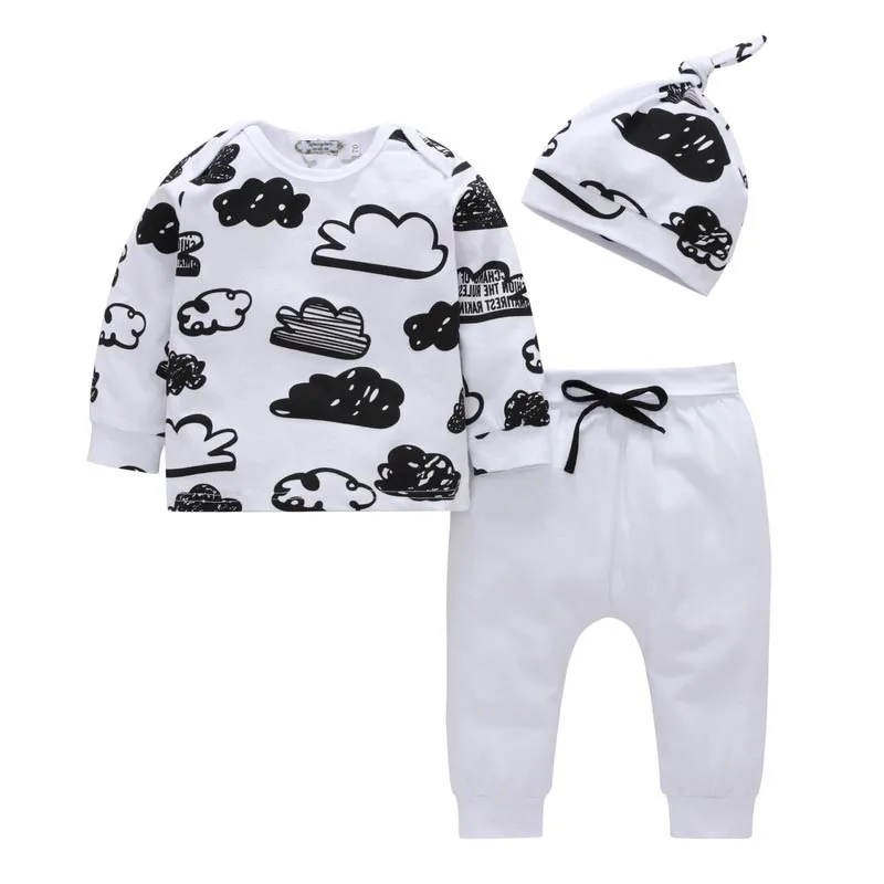 Newborn Baby Boys Girls Clothes 2018 Autumn Cloudy Today Tops T-Shirt +Pants Infantil Toddle Outfit 3pcs babies kids clothing | Детская