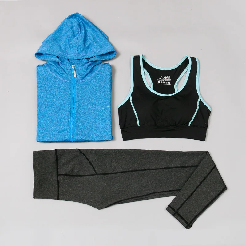Blue 2 3 шт., спортивная одежда для женщин, одежда для спортзала, спортивный костюм для бега, комплект одежды для тренировок, женский спортивный бюстгальтер+ штаны для йоги, леггинсы, комплект - Цвет: Blue 2