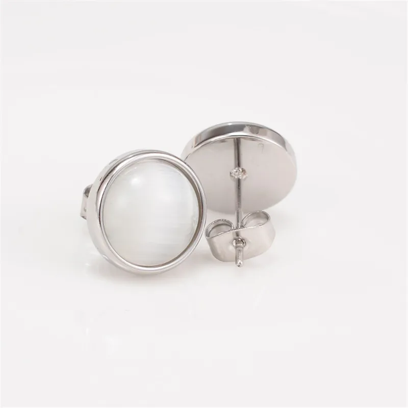 Martick Simple Style 316L Stainless Steel Opal Stud Earrings For Woman Round Stone Brincos Fine Jewelry Femme Gift E136 | Украшения и