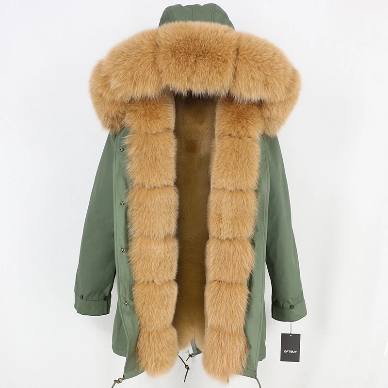 OFTBUY шуба из натурального Лисьего меха, зимняя женская длинная парка, капюшон из натурального Лисьего меха, брендовые парки, Толстая теплая уличная одежда со съемным капюшоном