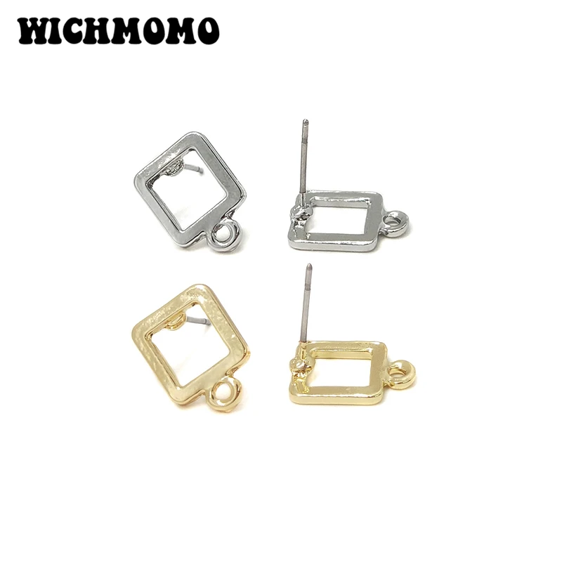 

2021 New Fashion 13*10mm 10pieces/bag Zinc Alloy Gold Square Earring Base Connectors Linker for DIY Earring Jewelry Accessories
