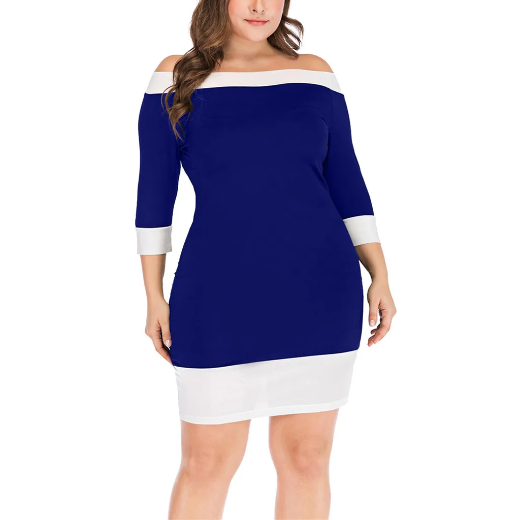 BU JAYCOSIN женское платье плюс, лето, 5xl, Дамское, большой размер, с открытыми плечами, половина рукава, высокая талия, сумка, бедра, летнее платье, повседневное - Цвет: BU