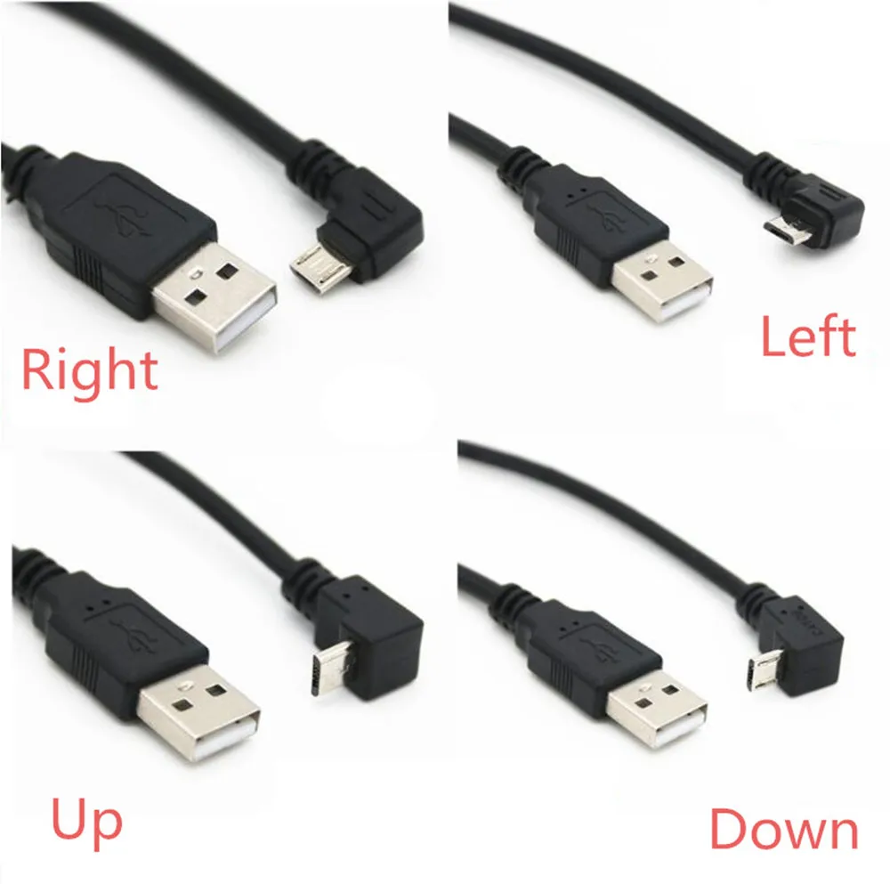 Up & Down & Left & Right Angled 90 Degree Micro USB Male to USB male Data Charge connector Cable 0.5m 1m for mobile phone Tablet