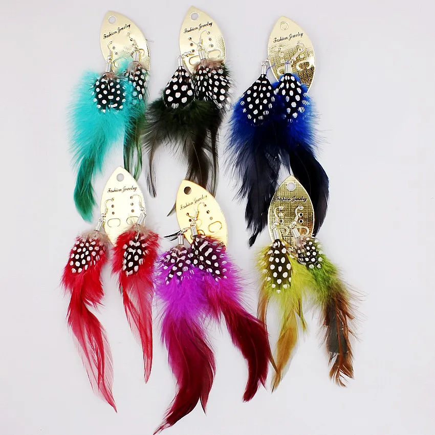 

Женские винтажные серьги-подвески QianBei Dream, 6 пар, с перьями и листьями, серьги в богемном стиле, Женская искусственная кожа