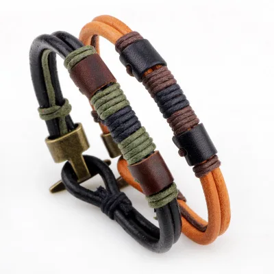 Женский и мужской браслет ручной работы из натуральной кожи в античном стиле с