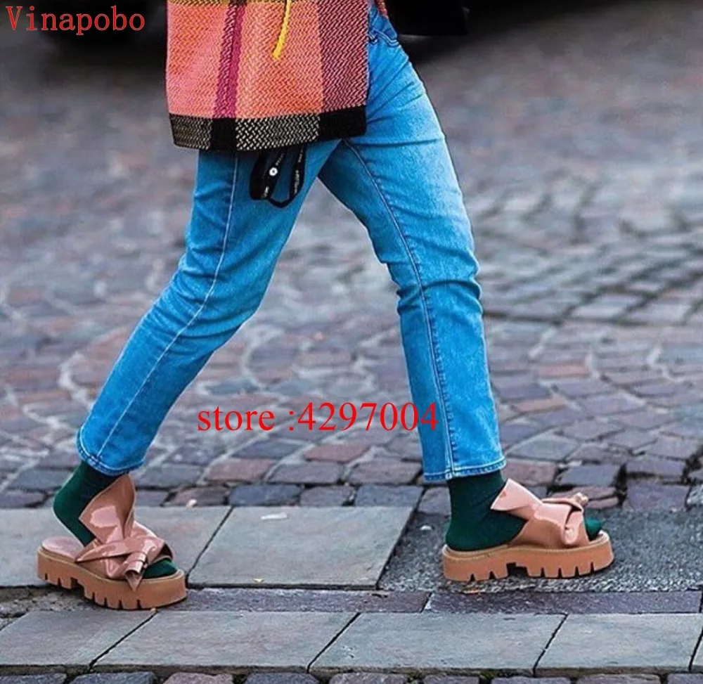 Желтые босоножки с бантом летние пляжные Босоножки на платформе и не сужающемся