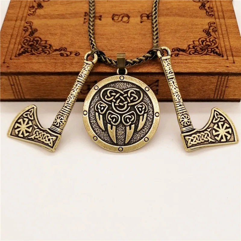 Дропшиппинг Vele Bear Paw two Kolovrat axe Шейное колье с подвеской Viking языческие