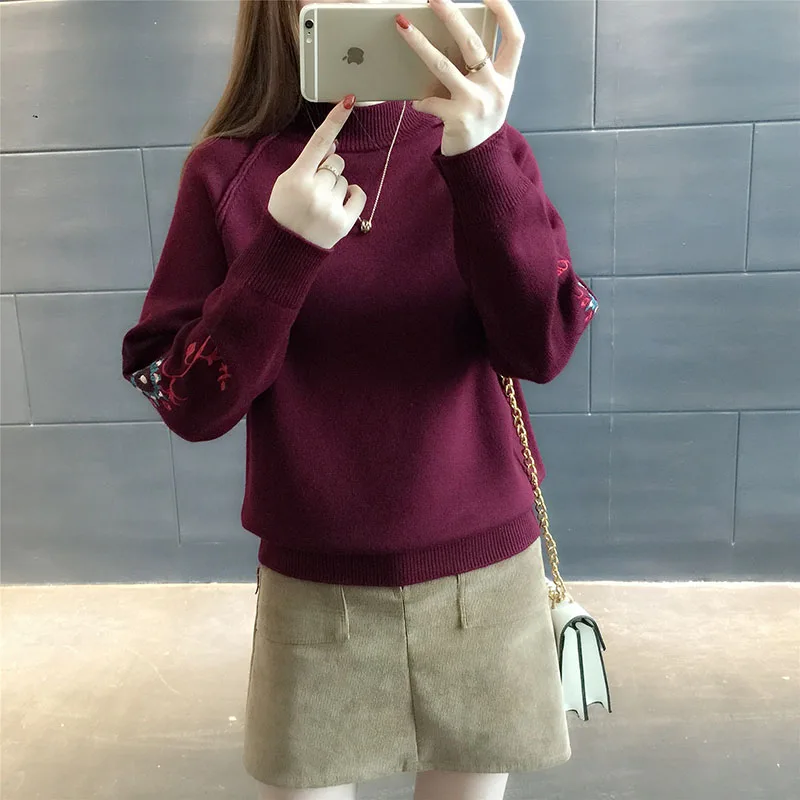 New Fashion 2021 Women Autumn Winter Embroidery Sweater Pullovers Warm Knitted Sweaters Pullover Lady | Женская одежда