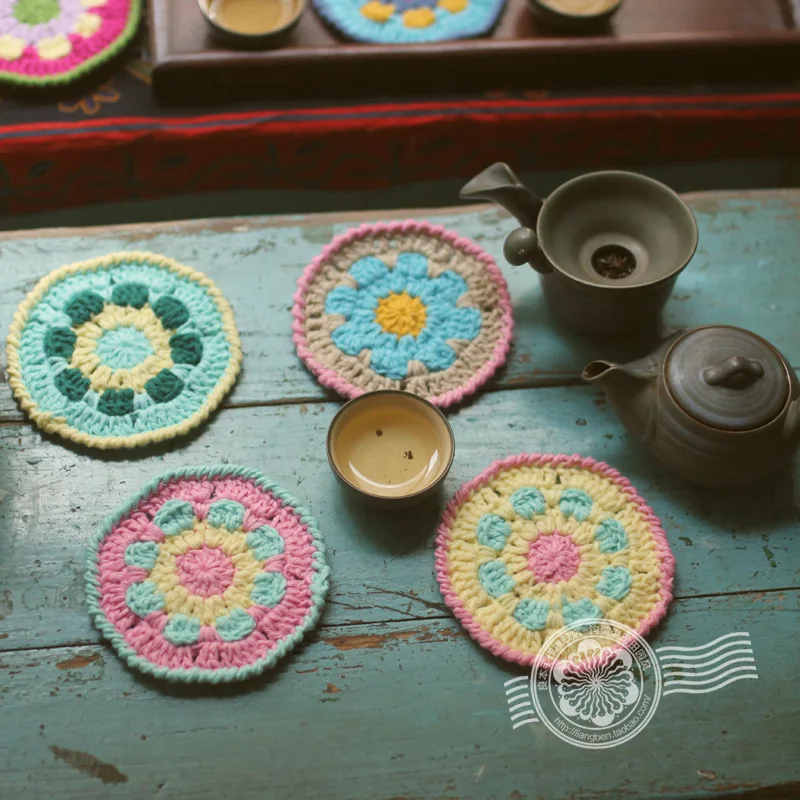 1 комплект DIY ремесло многоцветные вязаные шерстяные подставки для напитков