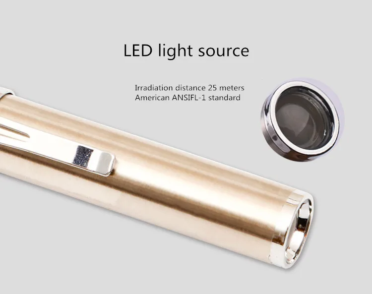 Желтый/белый медицинский фонарик USB перезаряжаемая ручка из нержавеющей стали