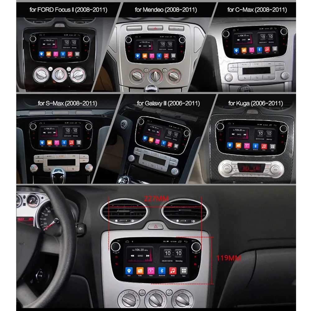 Podofo Автомобильный мультимедийный dvd-плеер Android 9,0 2 Din gps Авторадио для Ford Focus Mondeo Kuga C-MAX S-MAX Galaxy Bluetooth стерео