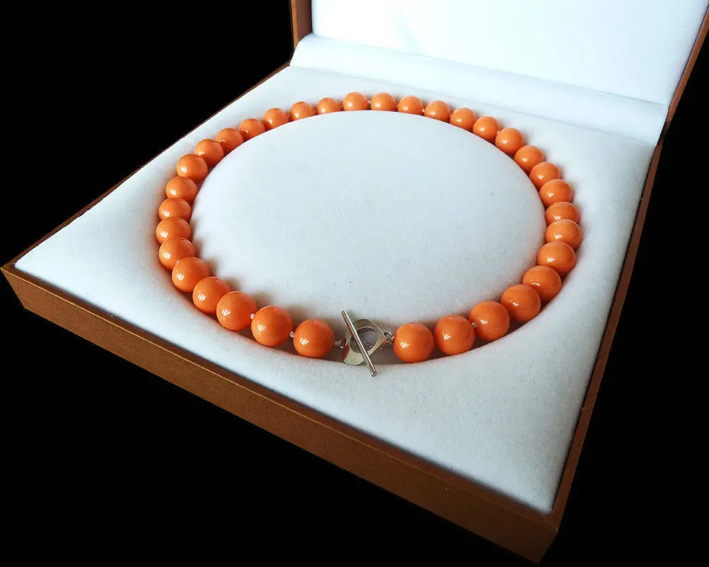 Rare Huge 12mm South Sea Orange Shell Pearl Necklace Heart Clasp 18''