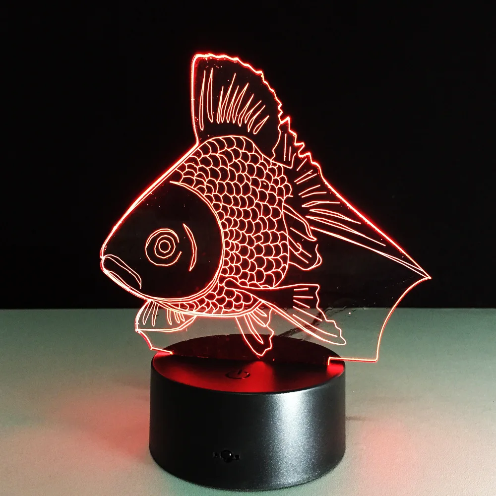 3D креативная Настольная лампа с золотой рыбкой миниатюрные светодиодные лампы