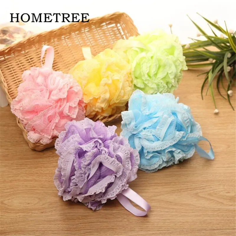 

HOMETREE Lace edge Bath Ball Skin Towel Scrubber Spa Bath Body Cleaning Mesh Flower Shower Sponge Ball Bathroom Accessories H06