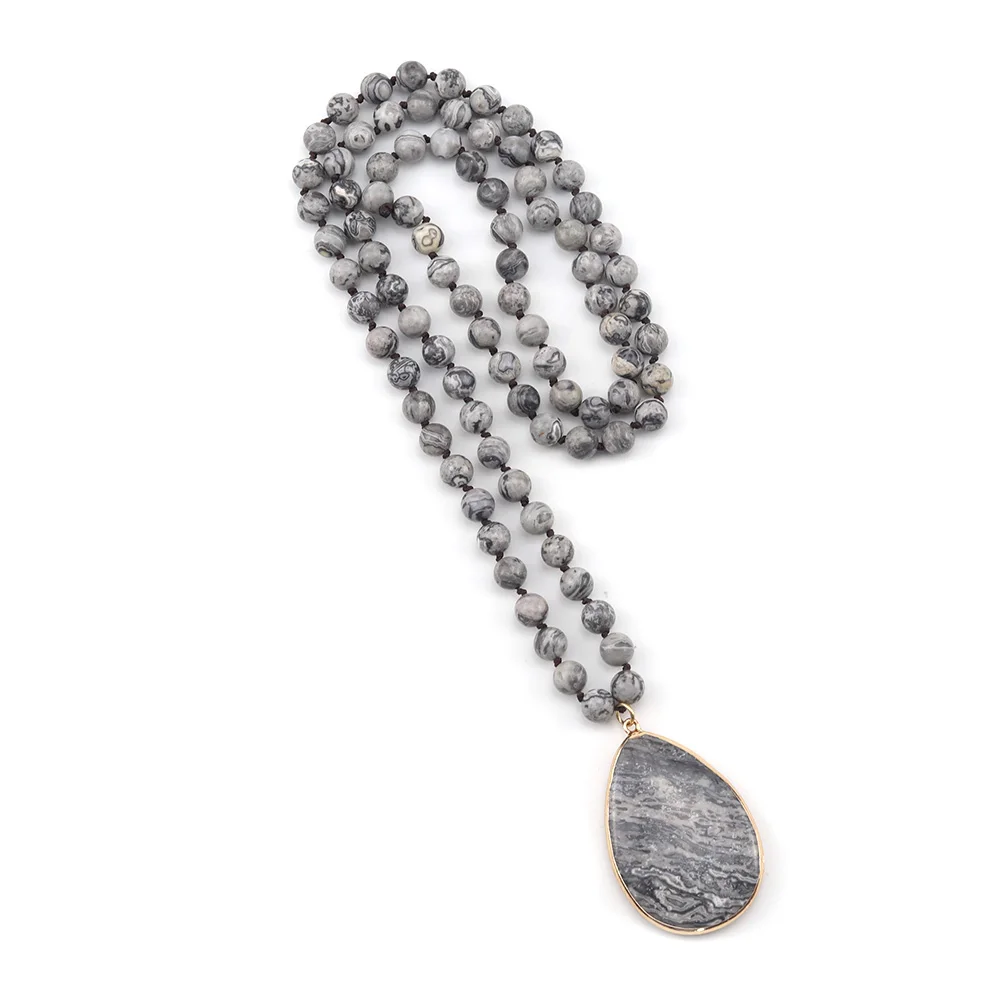 

Little Minglou Matching Drop Pendant Necklaces Natural Stone beads Knotted Stone Women Necklace for women Bohemian Jewelry