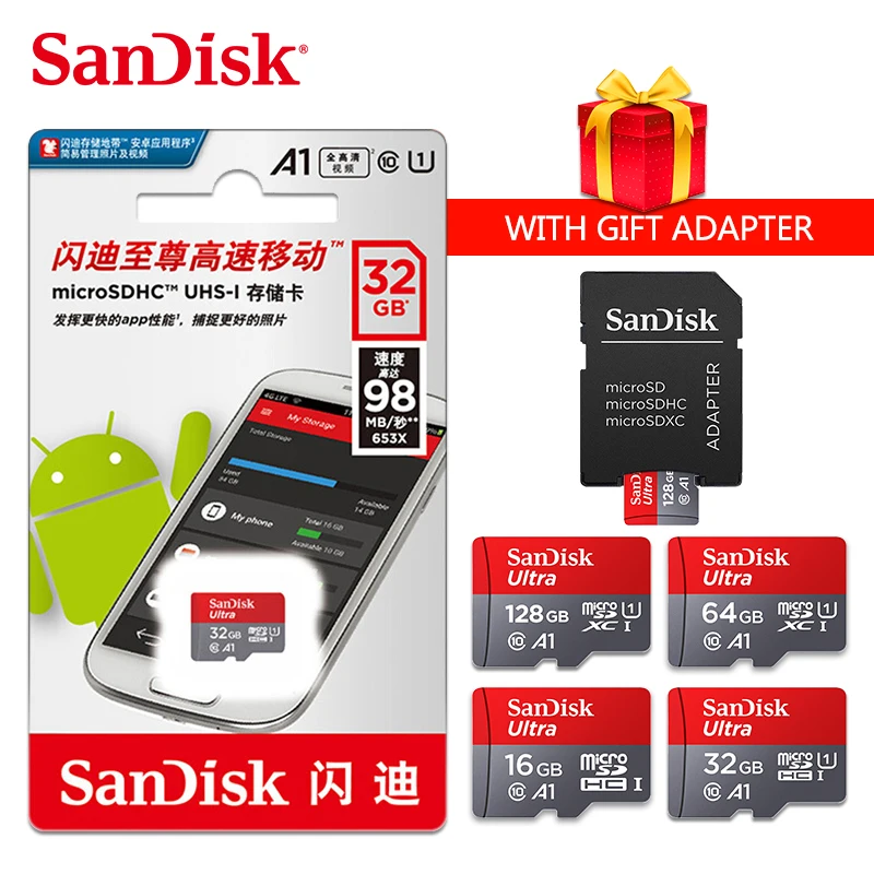 SanDisk A1 карта памяти 400 Гб 256 ГБ 200 128 64 98 МБ/с./с 32 Micro sd класс 10 UHS 1 флэш Microsd для