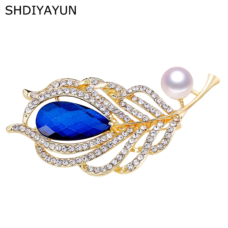 SHDIYAYUN 2019 брошь из хорошего жемчуга с перьями для женщин сапфиром булавки броши