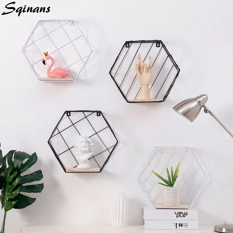 Железная металлическая сетка Настенный декор шестиугольная полка настенная