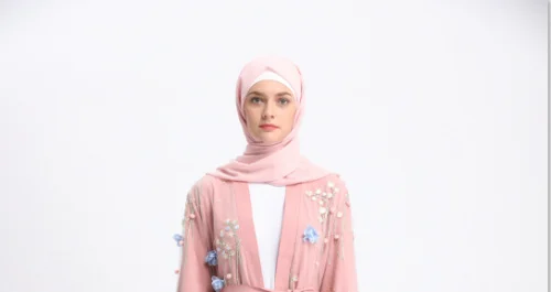 pink scarf Мусульманская вышивка abaya 3D Цветочный Макси платье кардиган длинные халаты Туника кимоно Рамадан Турция Исламская одежда поклонение службы - Цвет: pink scarf