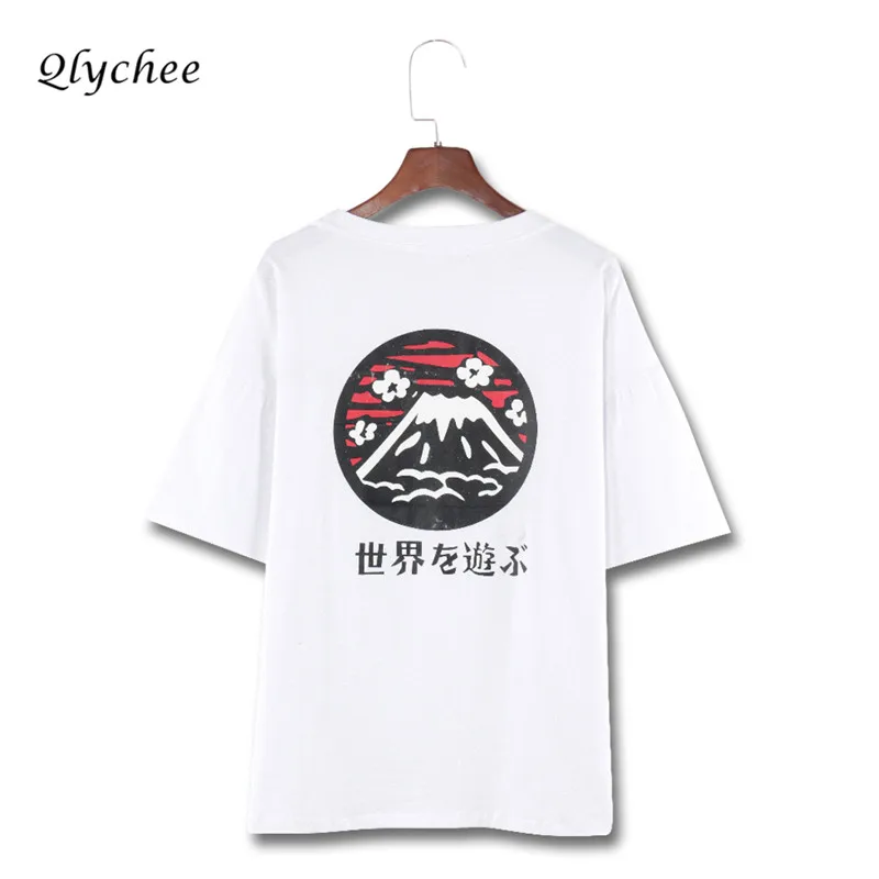 Qlychee уличной моды женские футболка Fuji японский принтом Повседневная Для женщин